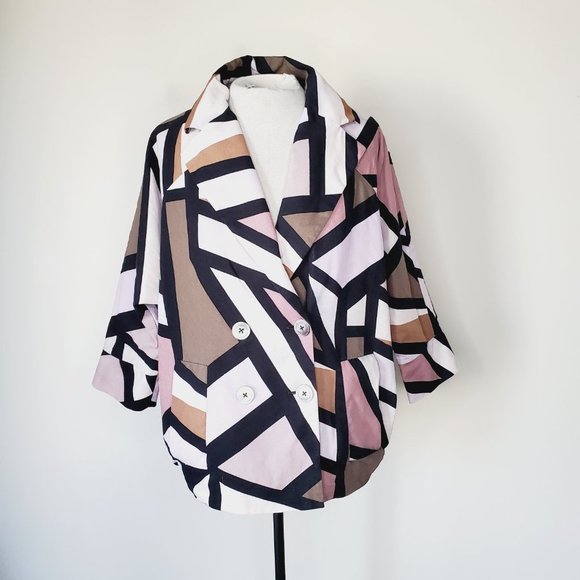 Diane Von Furstenberg Jacket Abstract Retro Double Breasted Cotton Purple 6 - Picture 4 of 14